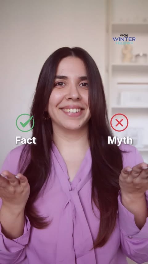 Instagram post by @heli_ved for Nykaa. Caption reads: Winter skincare facts vs myths ❄️👀
Because cold....