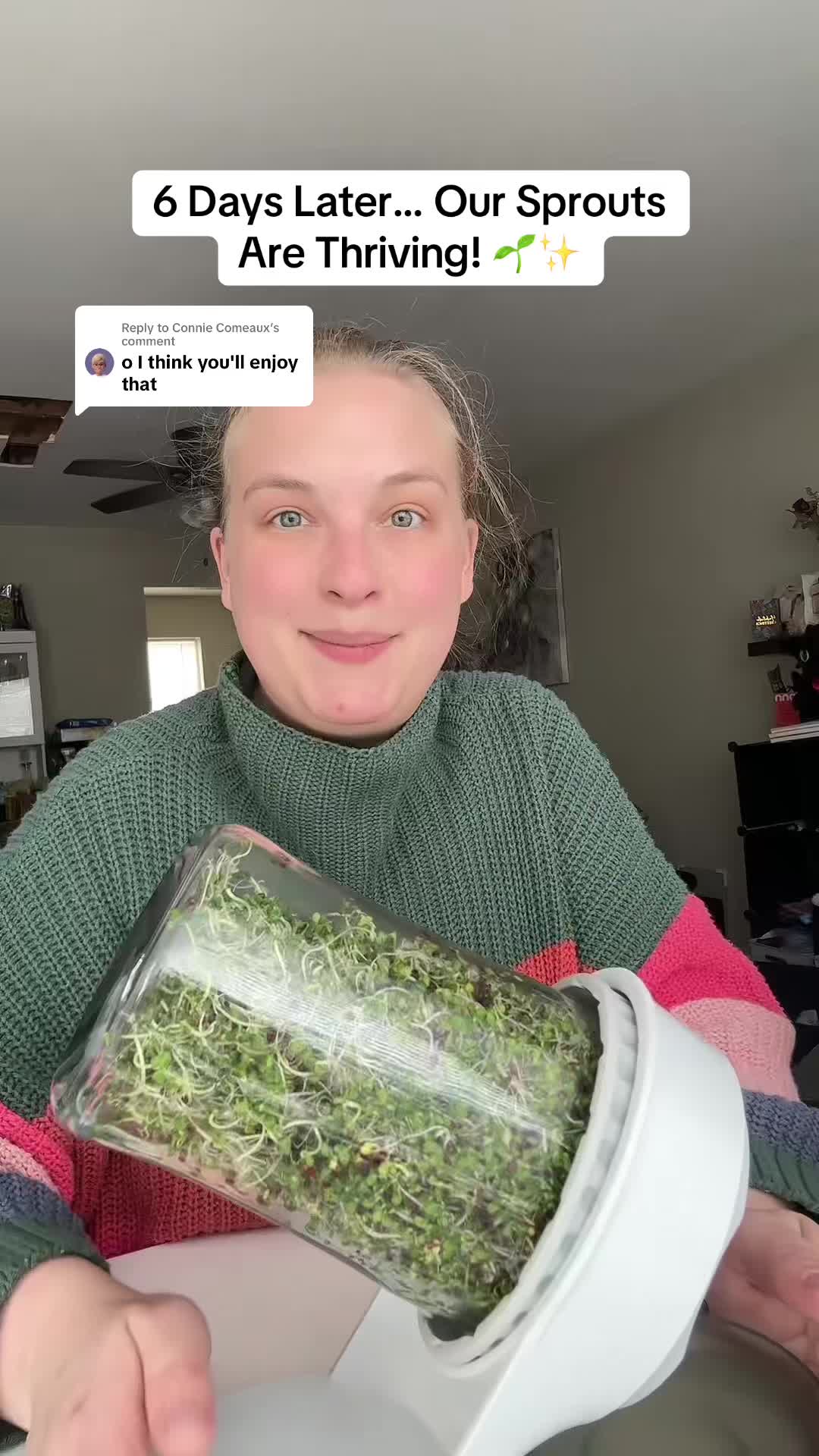 TikTok post by @tmjgirlboss for The Sprouting Company. Caption reads: Replying to @Connie Comeaux Day 6 🌱 and we’ve got....