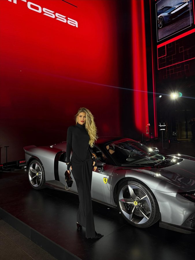 Instagram post by @majamalnar for Ferrari. Caption reads: Introducing new Testarossa ❤️ @ferrari....