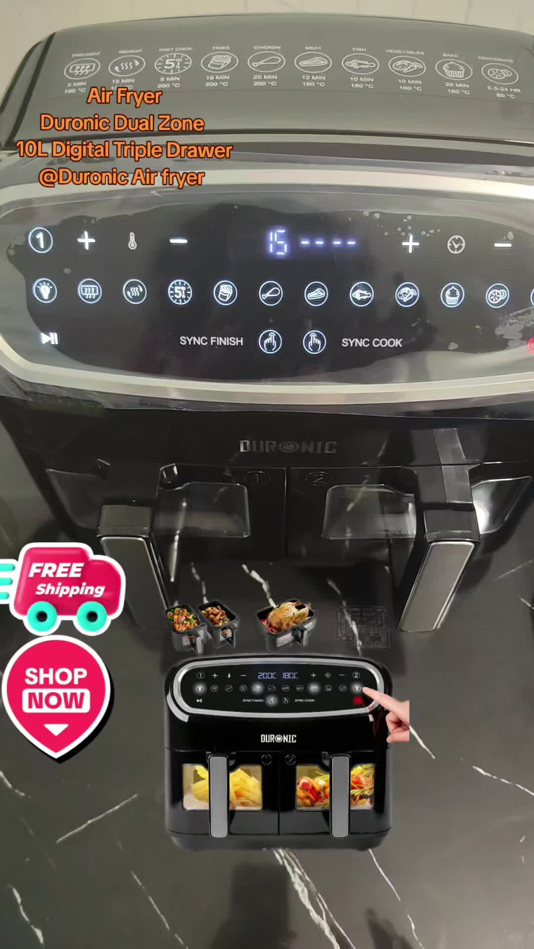 TikTok post by @powertokgirl for Duronic. Caption reads: Air fryer Duronic Dual Zone 10L @Duronic Digital....