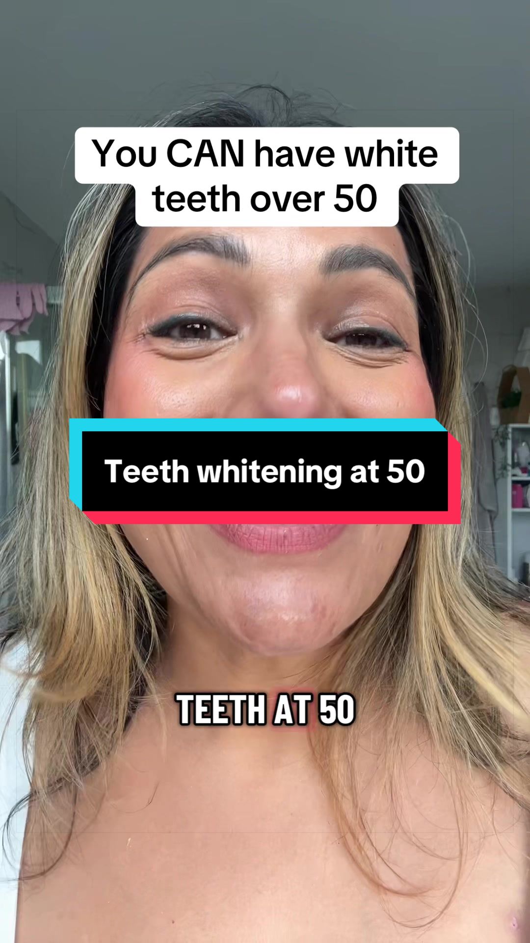 TikTok post by @sheena.tiktok76 for Icy Bear Dental. Caption reads: My teeth look better at 50 than they did at 30!....