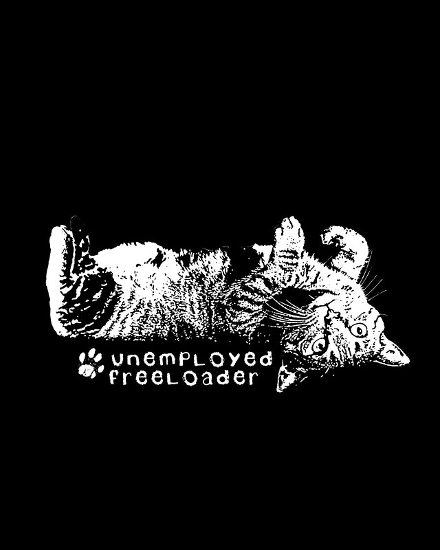 Instagram post by @catwheezie for TeePublic. Caption reads: "My Cat is an Unemployed Freeloader" sold by....