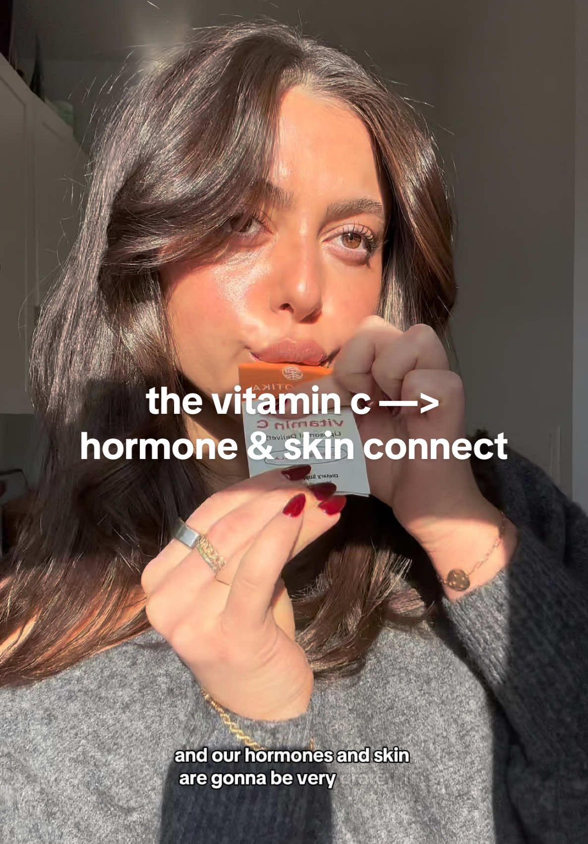 TikTok post by @eatswithalee for Live Healthillie. Caption reads: Stress is stealing your Vitamin C... & your....