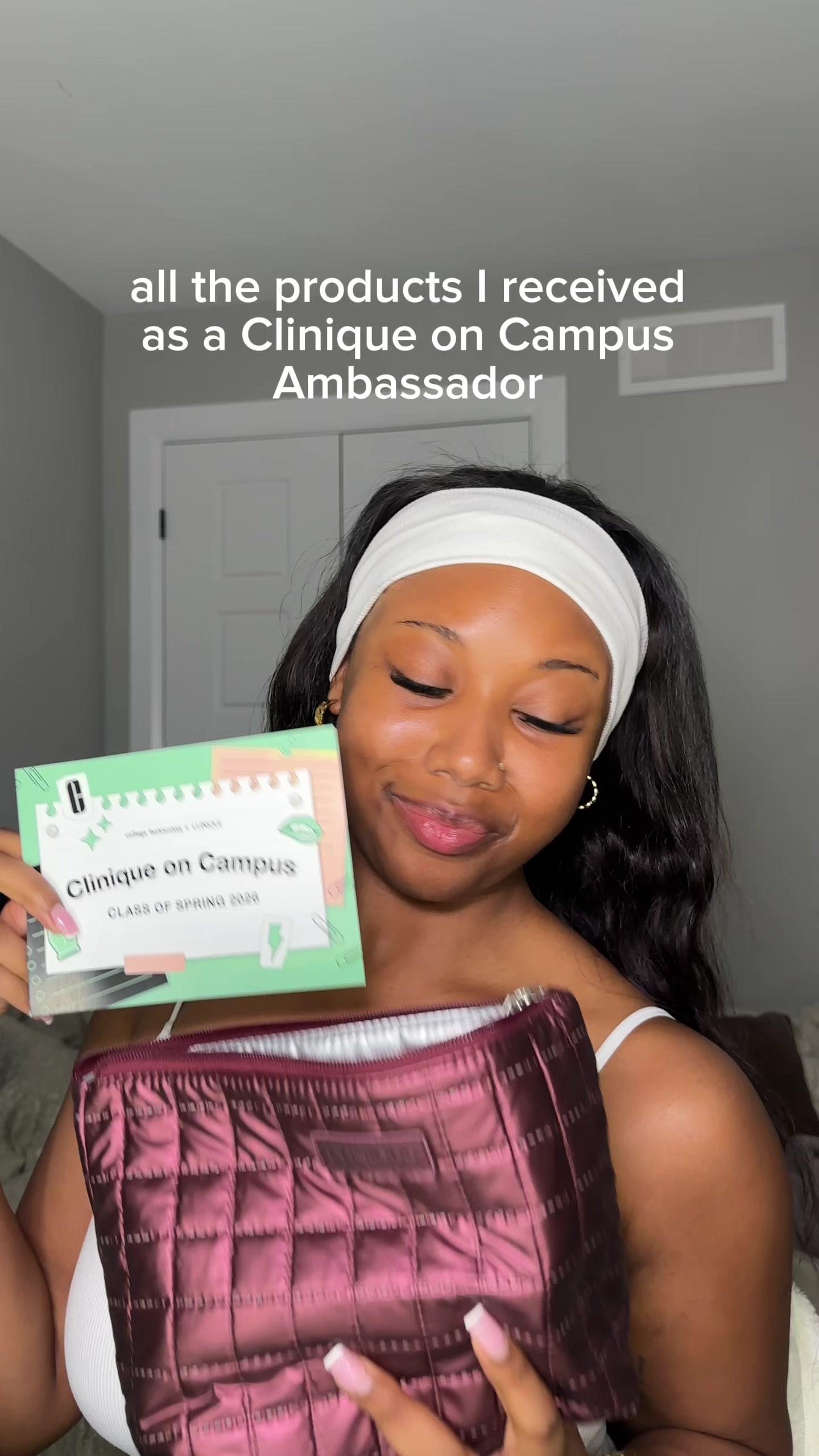 TikTok post by @maeva.salomon for College Fashionista. Caption reads: [...] about the products from @Clinique @College....