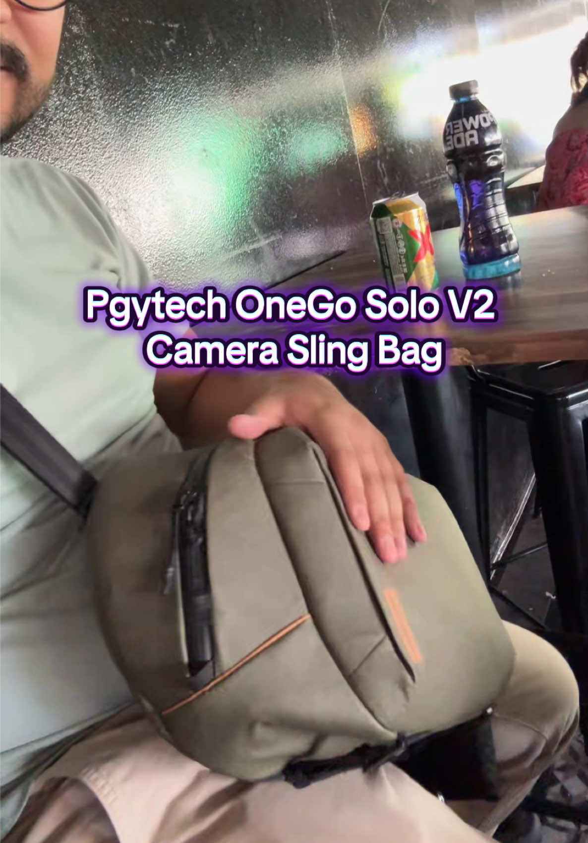 TikTok post by @theonetechguy for PGYTECH. Caption reads: @PGYTECH #pgytech #camerabag #slingbag [...].