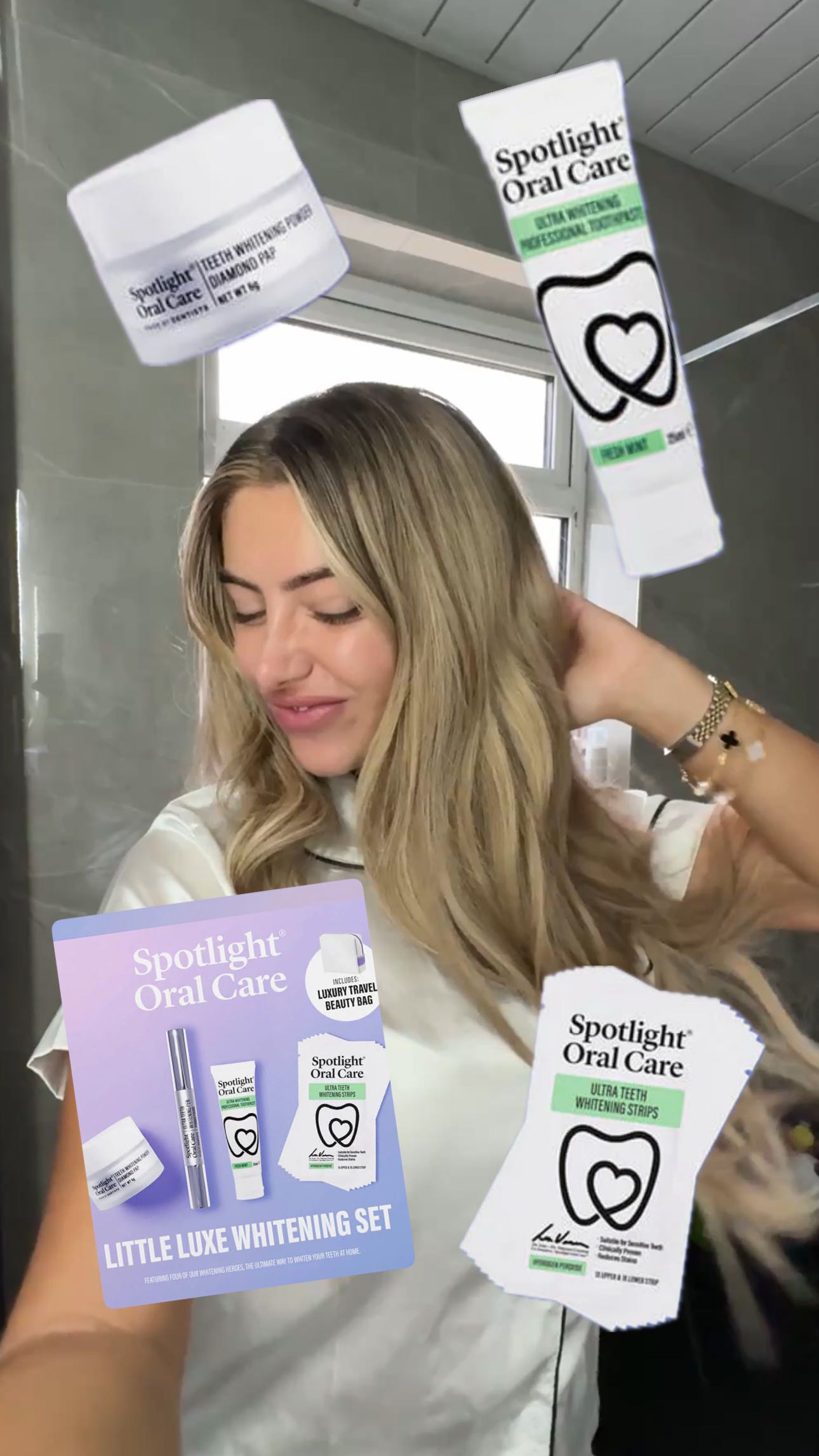 Instagram post by @chloe_ormond for Spotlight Oral Care. Caption reads: ✨ Christmas prep starts with a confident smile....