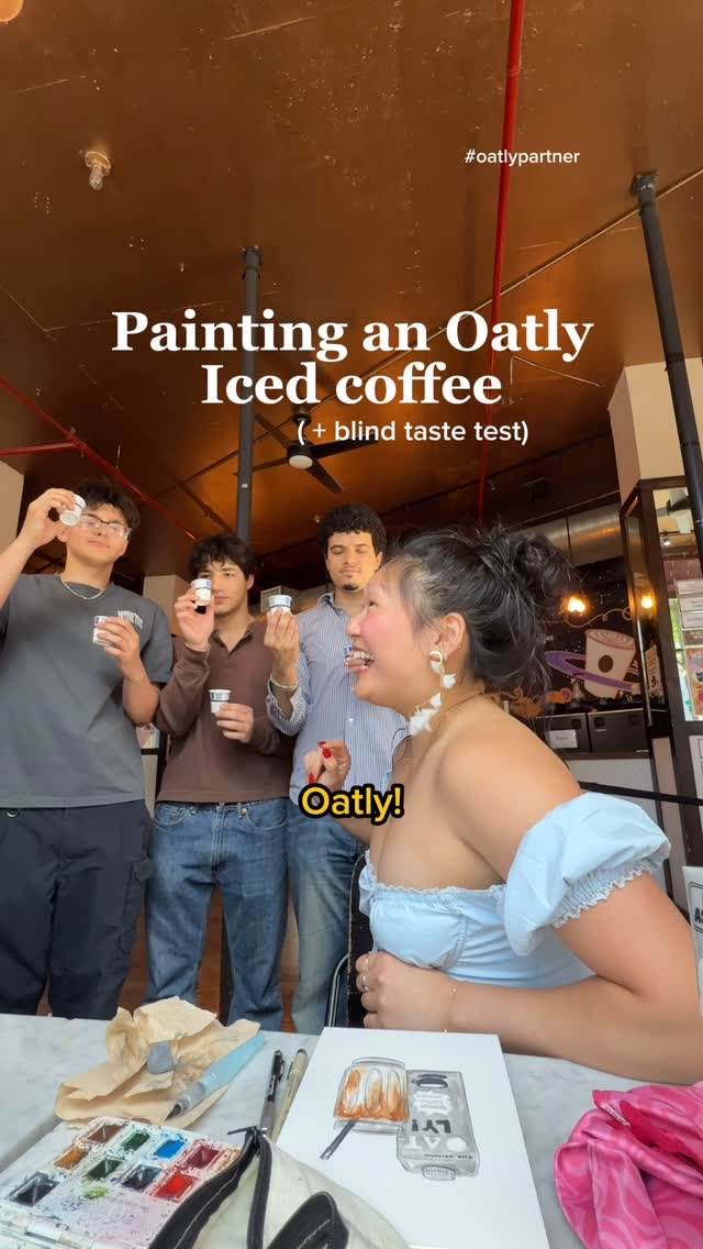 Instagram post by @xoxoannakwan for Oatly. Caption reads: Blindfolding strangers for a taste test is just a....