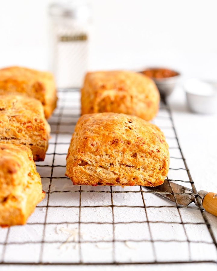 Instagram post by @cloudykitchen for Bake from Scratch. Caption reads: There’s a small batch pesto and cheese savoury....