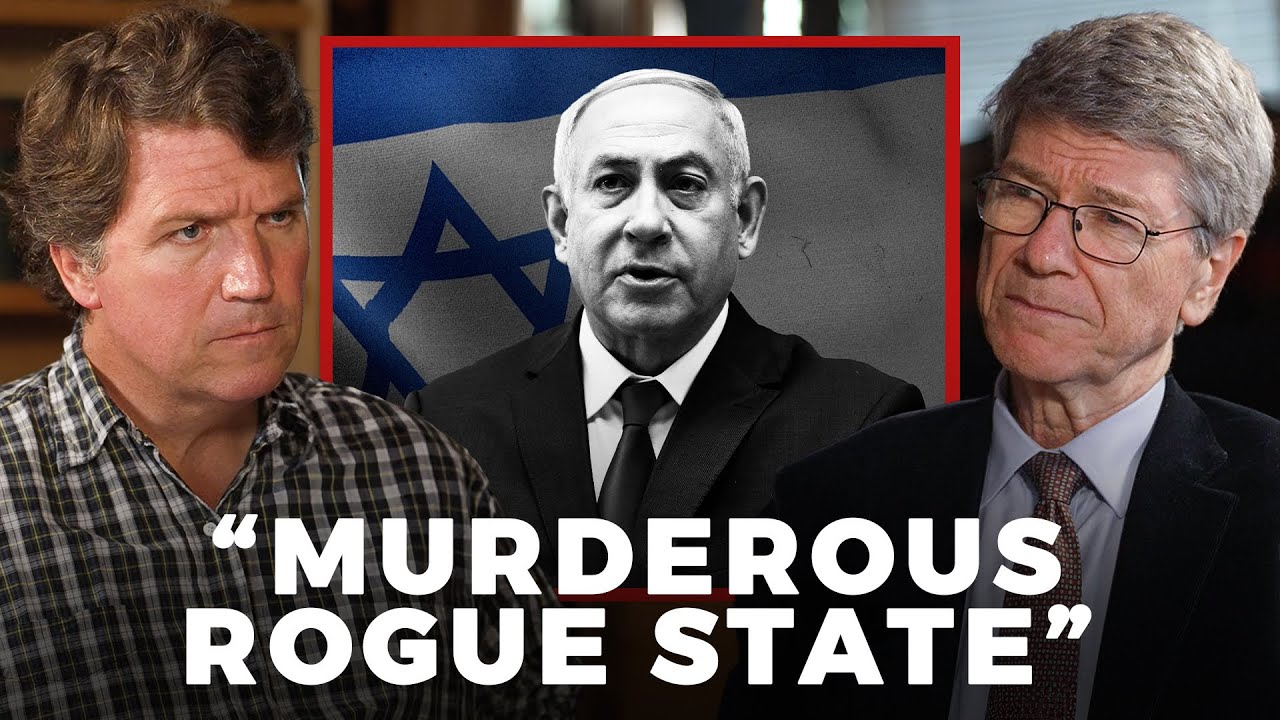 YouTube post by @TCNetwork for Hallow. Caption reads: Tucker Asks the Biggest Questions About Israel....