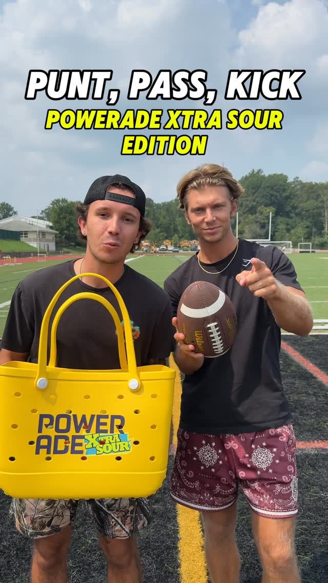 Instagram post by @highlandbros_ for POWERADE. Caption reads: Punt, Pass, Kick hydrated by @powerade_us....