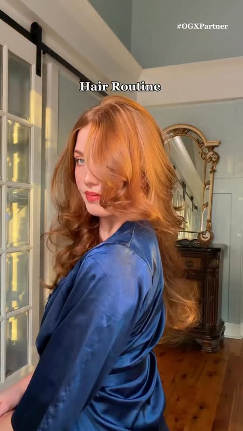 Instagram post by @geena.hunt for OGX Beauty. Caption reads: #OGXPartner 3 steps for healthy-looking, shiny....