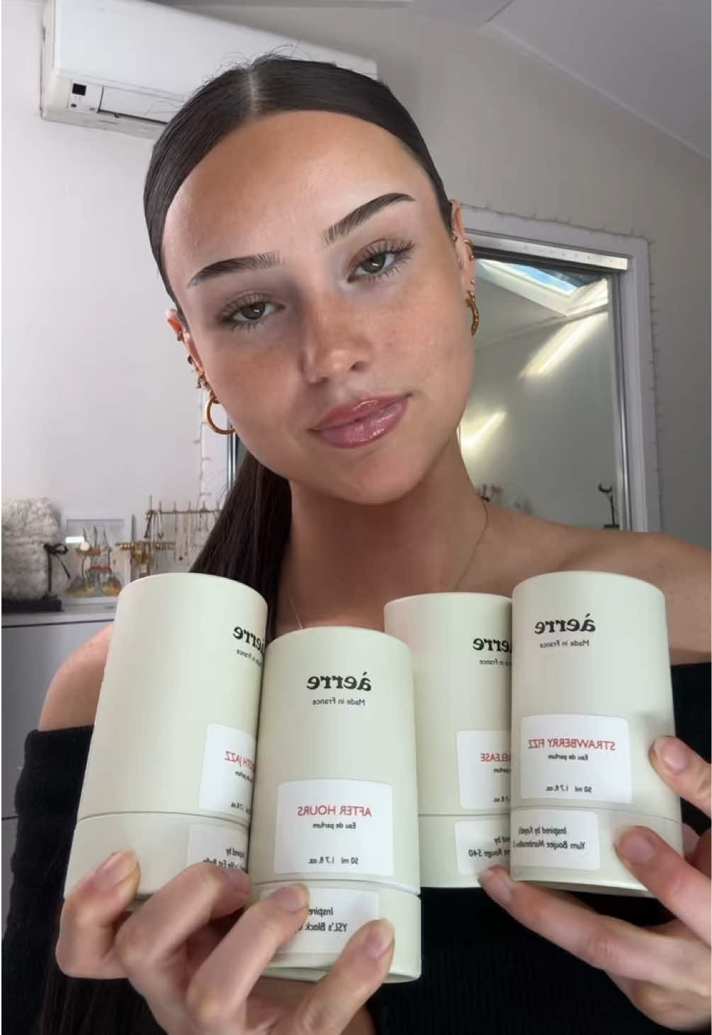 TikTok post by @gracieboulle for Aerre Perfumes. Caption reads: I’m obsessed @Àerre Perfumes #aerre #ad.