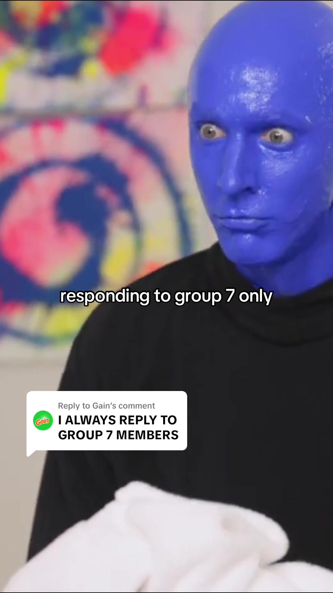 TikTok post by @bluemangroup for I Love Gain. Caption reads: Replying to @Gain we love laundry.