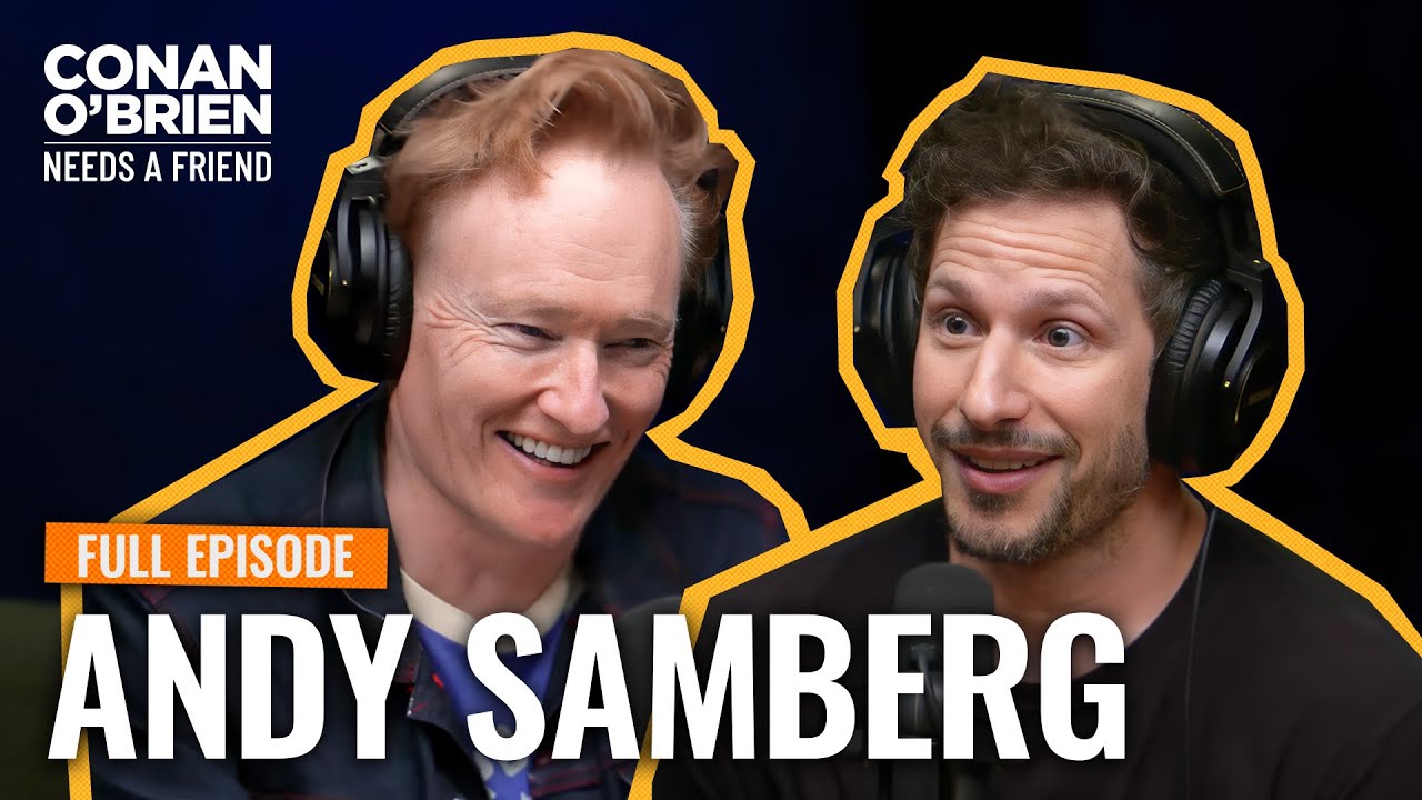 YouTube post by @TeamCoco for Miller Lite. Caption reads: Andy Samberg (FULL EPISODE) | Conan O'Brien Needs....