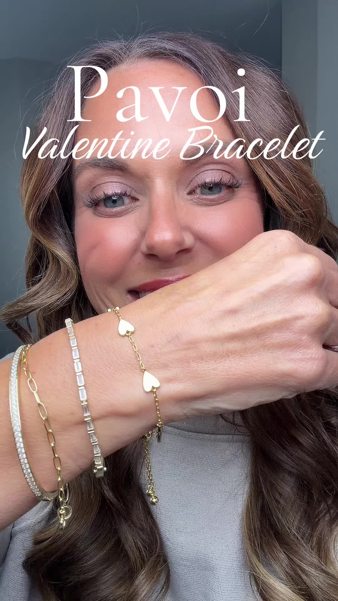 TikTok post by @mk_loveslife3 for Pavoi. Caption reads: @PAVOI #valentinejewelry#braceletstack [...].