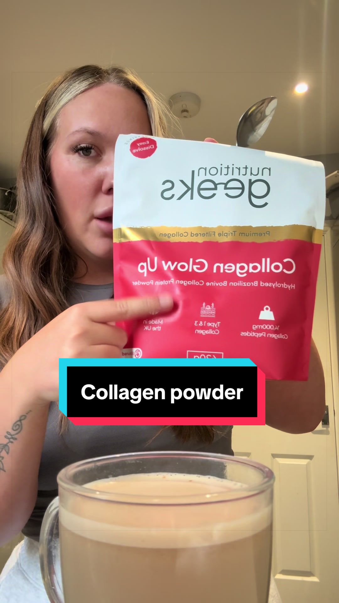 TikTok post by @amarajade99 for Nutrition Geeks. Caption reads: @nutritiongeeksofficial fuelling my morning drink....