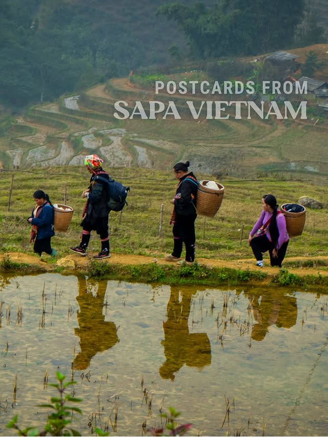 Instagram post by @wandersmiles for G Adventures. Caption reads: 🇻🇳 Postcards from Sapa, Vietnam: Lush rice....