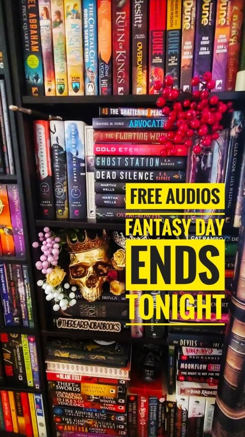 Instagram post by @therearenobadbooks for Libro.fm. Caption reads: Free Fantasy Day Audiobooks with Librofm 👉 A %....