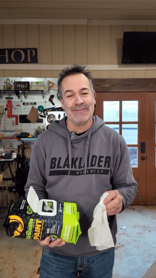 Instagram post by @fultonfinewoodworks for Crocodile Cloth. Caption reads: [...] wetting paper towels! ⬇️

The new Crocodile....