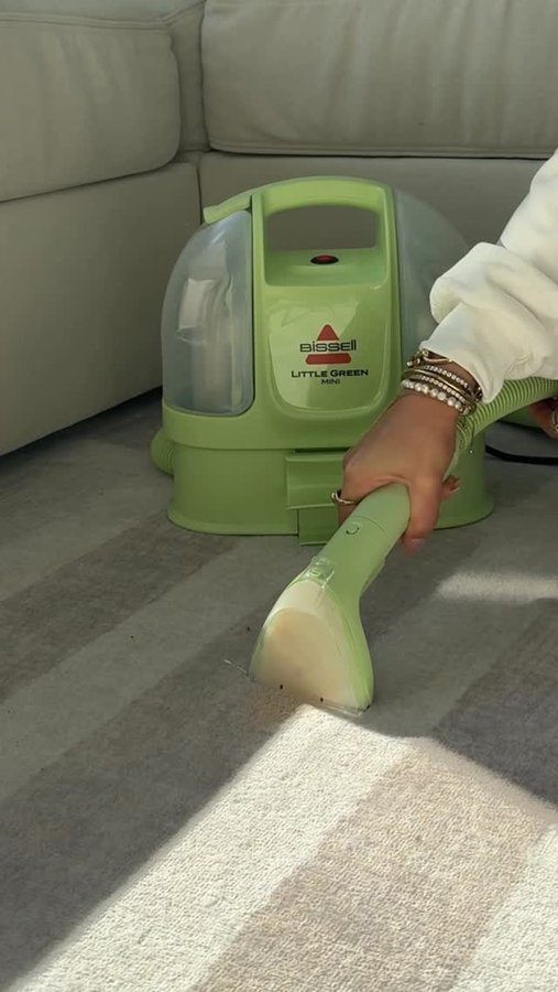 Instagram post by an influencer for BISSELL. Caption reads: #ad Love my @BISSELLclean Little Green Mini for....