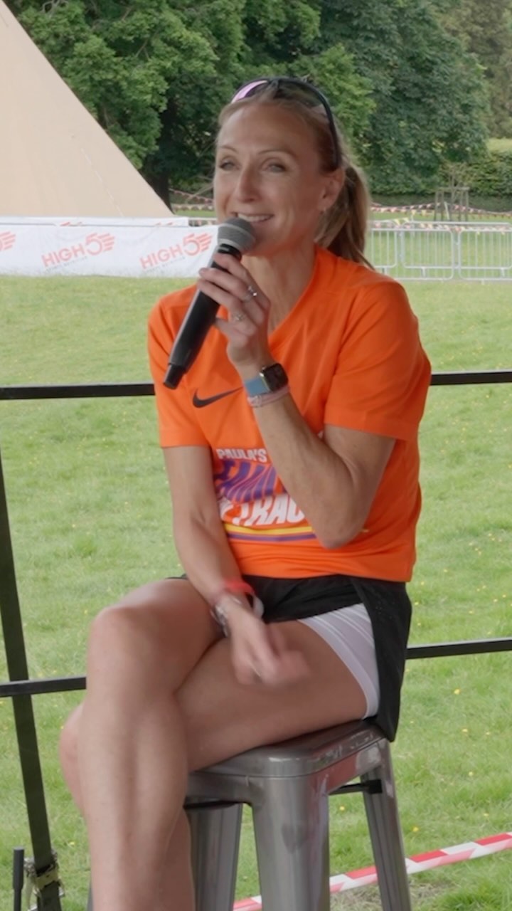 Instagram post by @5mileseasy for Veloforte. Caption reads: OUT NOW! Paula Radcliffe - One Foot In Front Of....