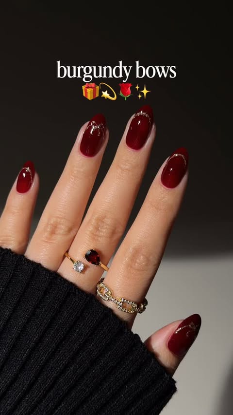 Instagram post by @bycheznails for ella+mila. Caption reads: [...] w burgundy for winter 🥰 ad wearing....