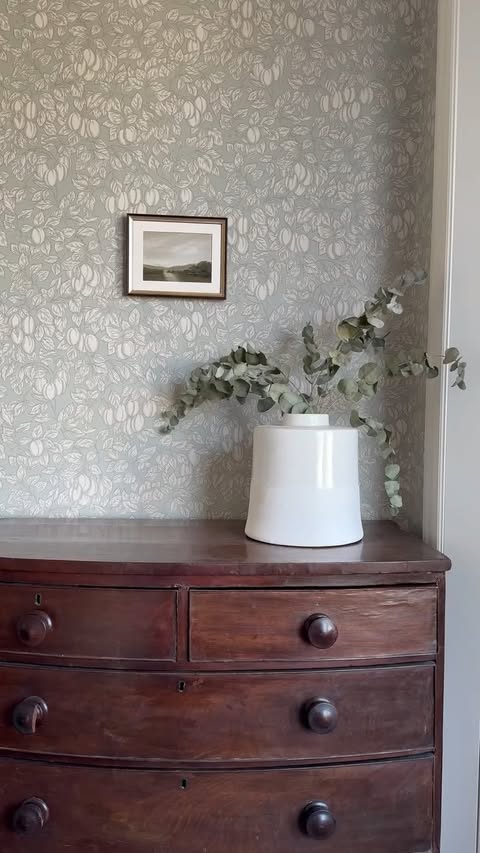Instagram post by @oursevernhouse for Sandberg Wallpaper. Caption reads: [...] Emrik Sage Green Wallpaper from....