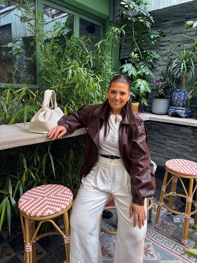 Instagram post by @irma_bruzaite for Pink Vanilla. Caption reads: [...] with this new jacket ❤️

.
Jacket-....