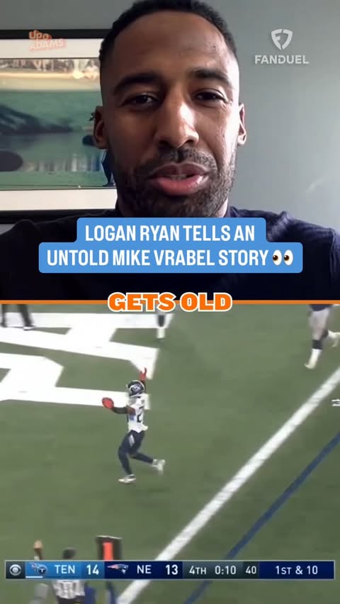 Instagram post by @loganryan for FanDuel. Caption reads: Logan Ryan tells the story of the time Mike Vrabel....