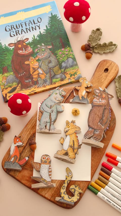 Instagram post by @mummy_and_my_three for Macmillan Children's Books. Caption reads: AD | Bringing the deep dark wood to life… 🌲🐾✨....
