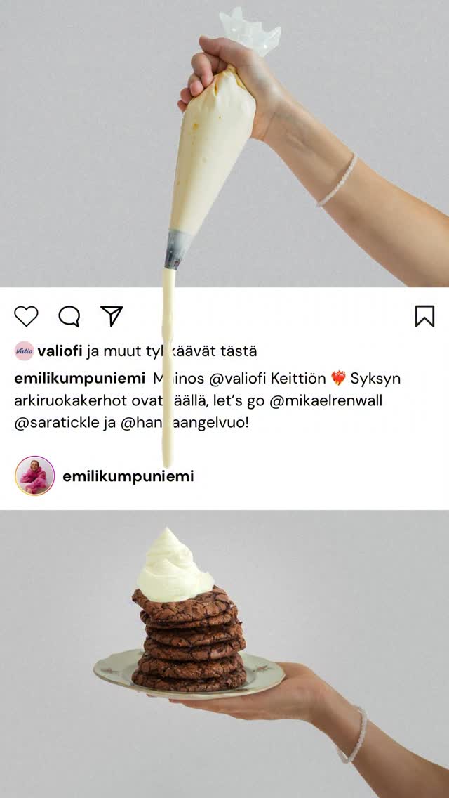 Instagram post by @emilikumpuniemi for Valio. Caption reads: Mainos @valiofi Keittiön ❤️‍🔥 Syksyn....