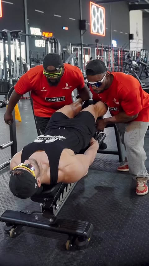 Instagram post by @bahijkaddoura for MuscleTech. Caption reads: Gym stop Powered by @muscletech 🏎️💨😎.