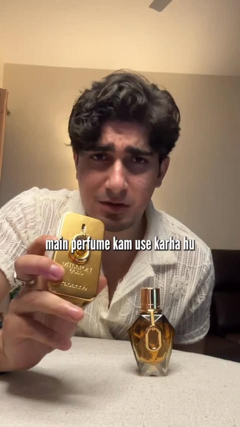 Instagram post by @anhadpathania for rabanne. Caption reads: Perfume 1. Rabanne Million Gold Elixir
Perfume 2.....