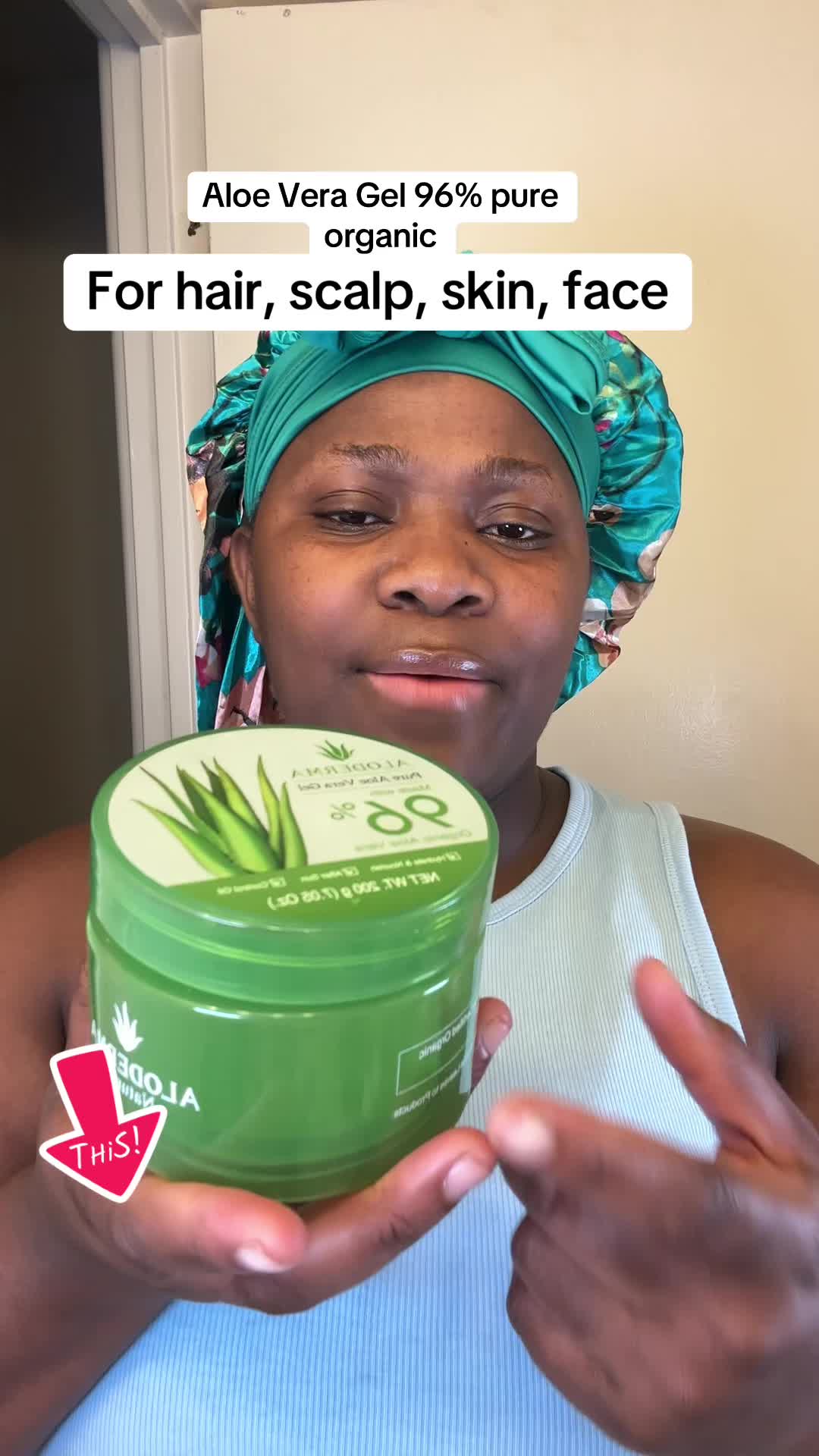 TikTok post by @rhinastique for ALODERMA. Caption reads: [...] #gel #skincare #fyp #tiktokshop @ALODERMA.