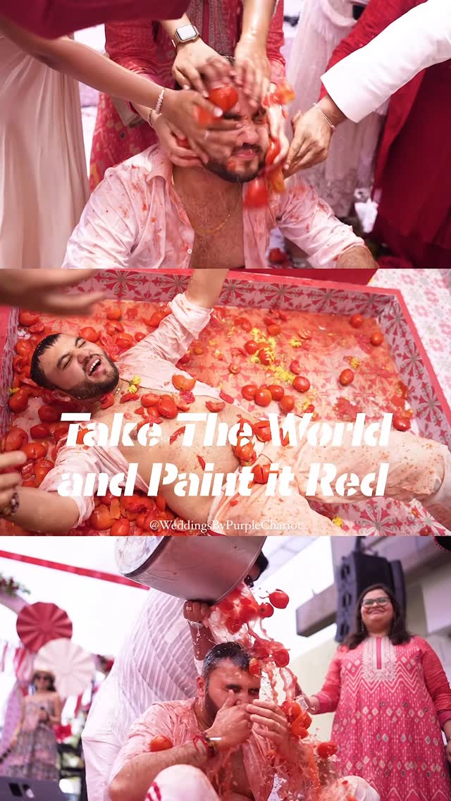 Instagram post by @weddingsbypurplechariot for The Wedding Brigade. Caption reads: When tradition meets a splash of fun 🍅✨ — this....