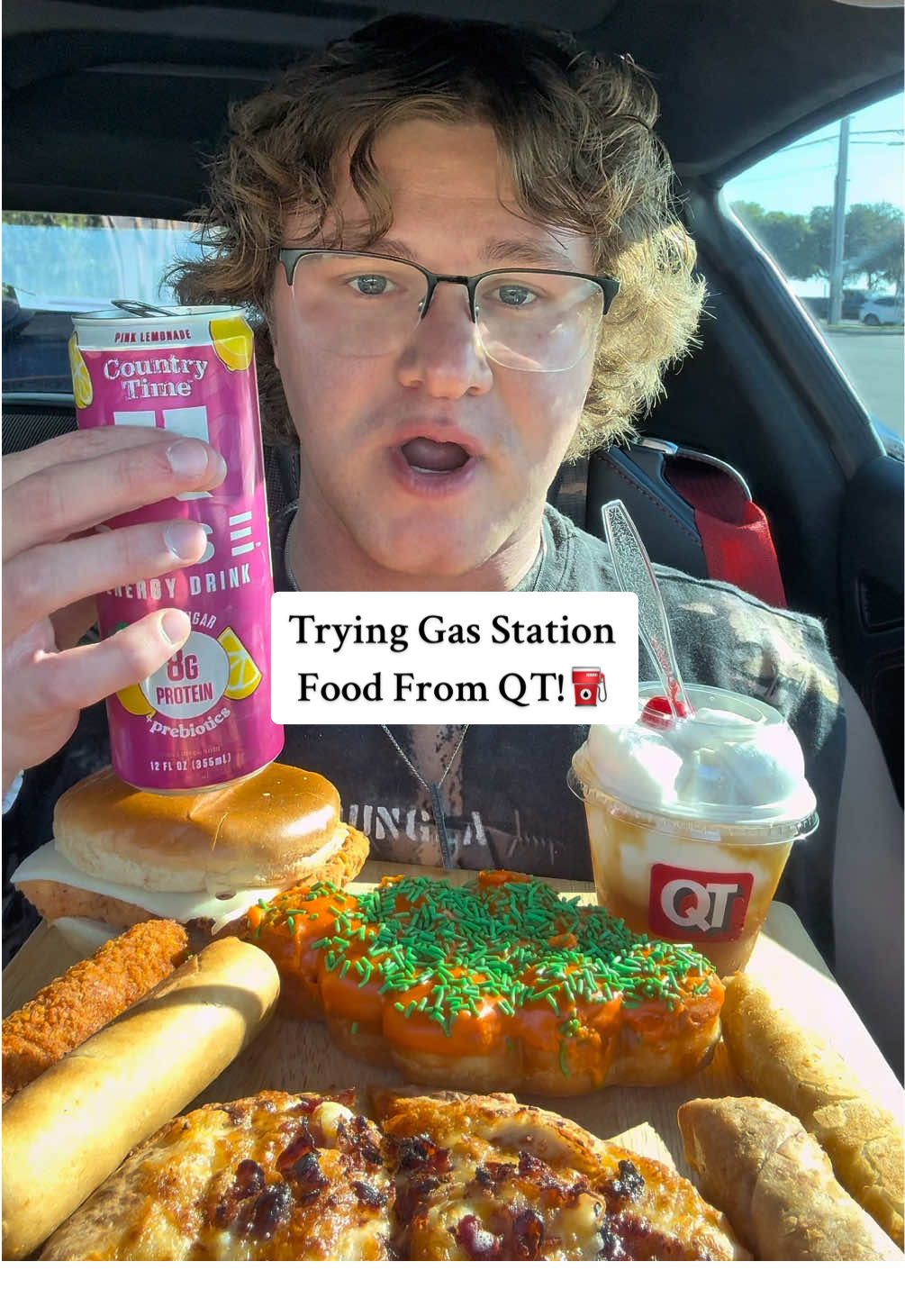 TikTok post by @cjspencerfit for RYSE Supplements. Caption reads: Trying Gas Station Food From QT!⛽️ @RYSE....