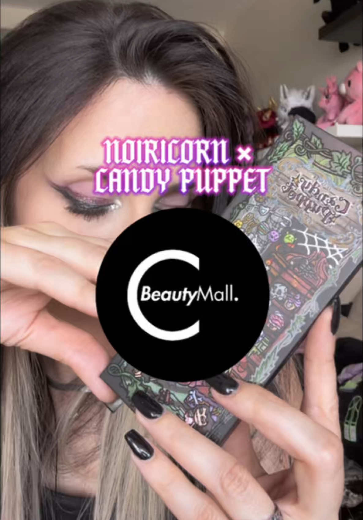 TikTok post by @claudiademona for Noiricorn. Caption reads: Candy Puppet palette from @CbeautyMall @NOIRICORN....