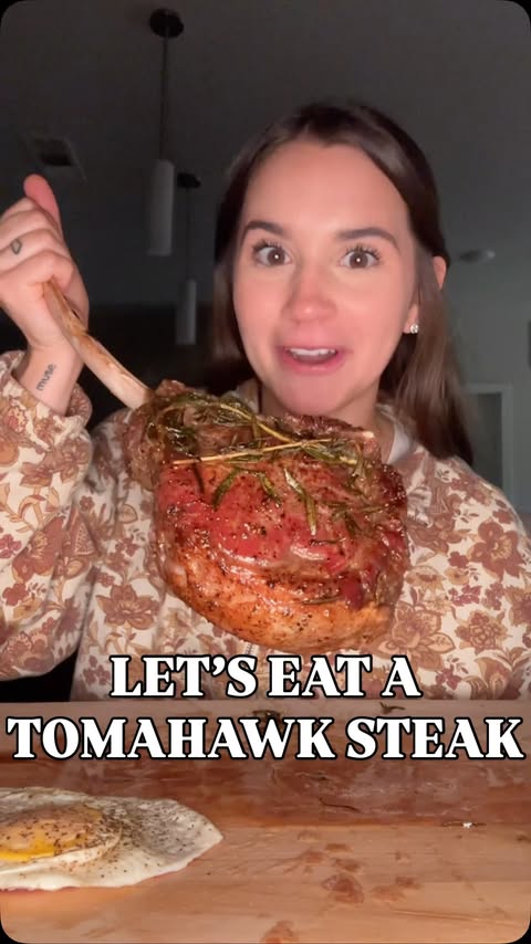 Instagram post by @gracekellyanneats for ButcherBox. Caption reads: Let’s eat a Tomahawk steak 😍🥩🦴 @butcher_box....
