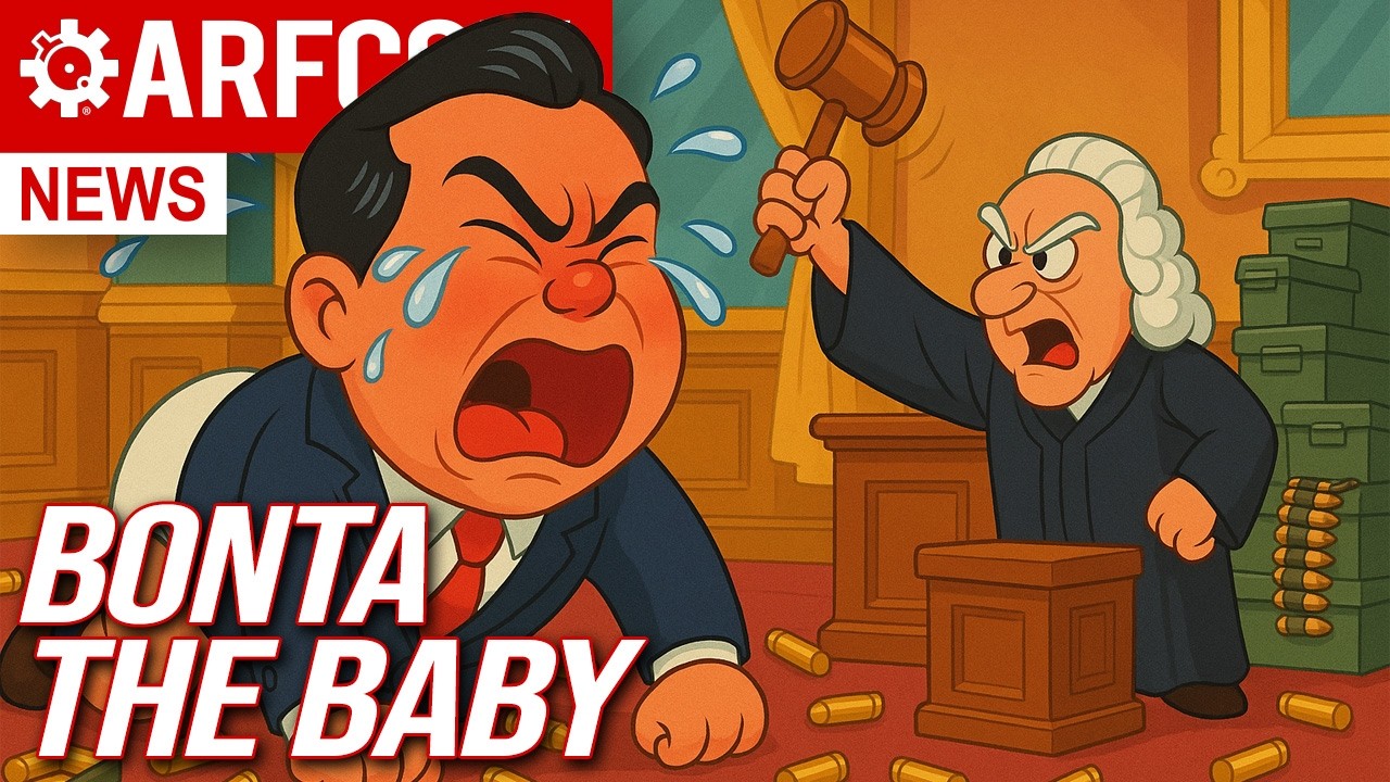 YouTube post by @ARFCOMNews for Vortex Optics. Caption reads: AG ~~REFUSES~~ To Stop Enforcing Unconstitutional....