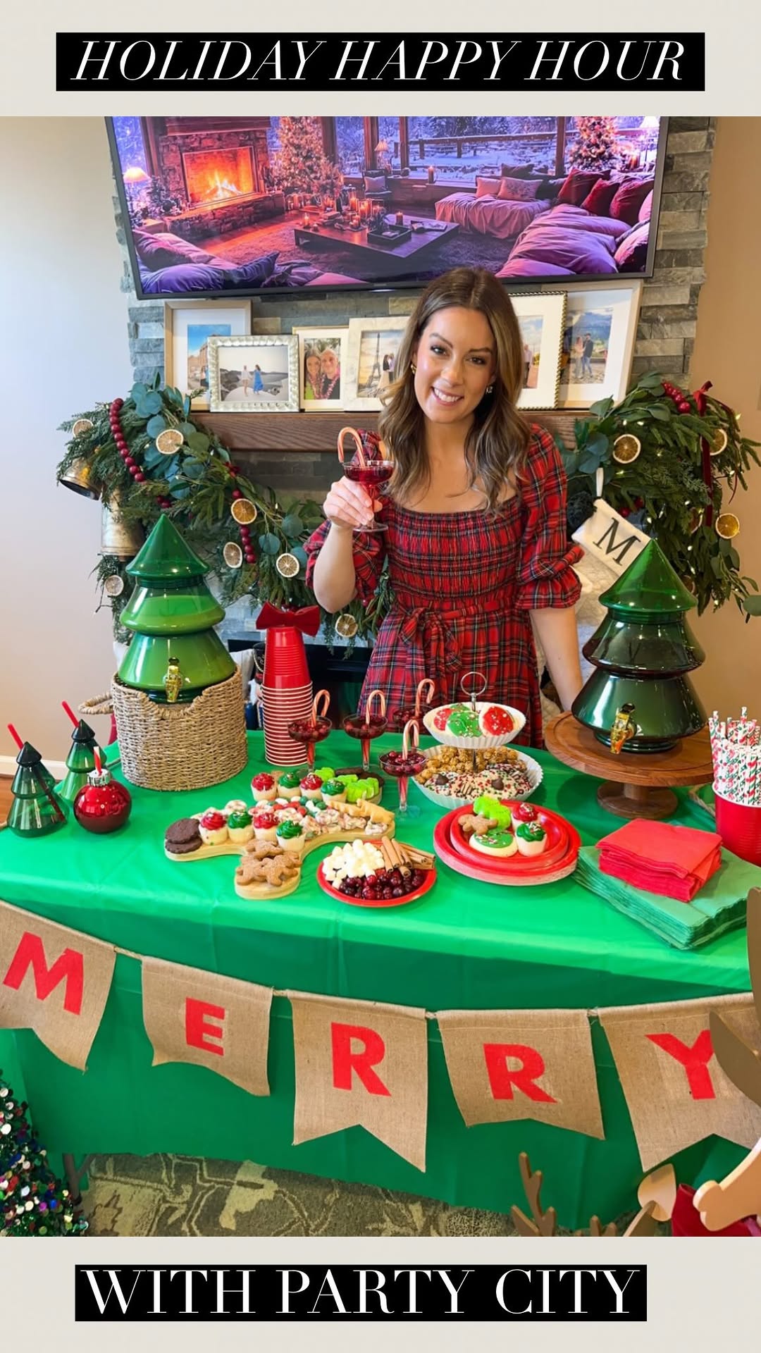 Instagram post by @the_magnolia_mercantile for Party City. Caption reads: Set up for a holiday happy hour with me using the....