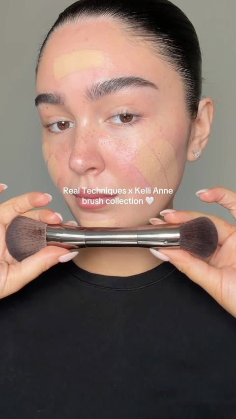 Instagram post by @madibernard for REAL TECHNIQUES. Caption reads: [...] my brush collection!!! @makeupxka x....