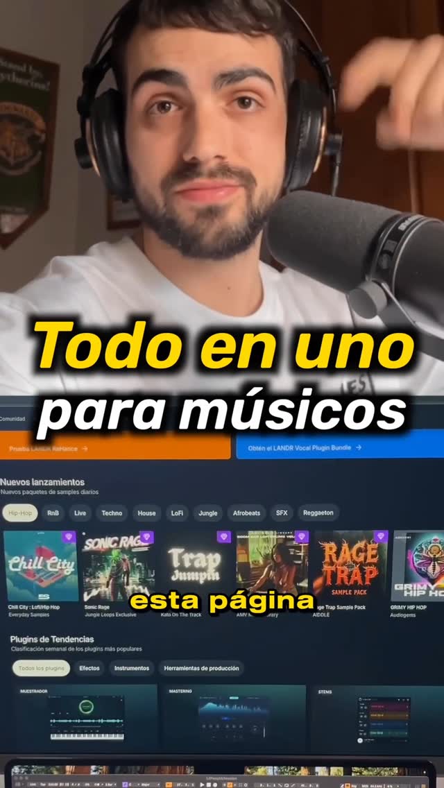 Instagram post by @trackerbits for LANDR. Caption reads: Si eres músico o productor esto te interesa....