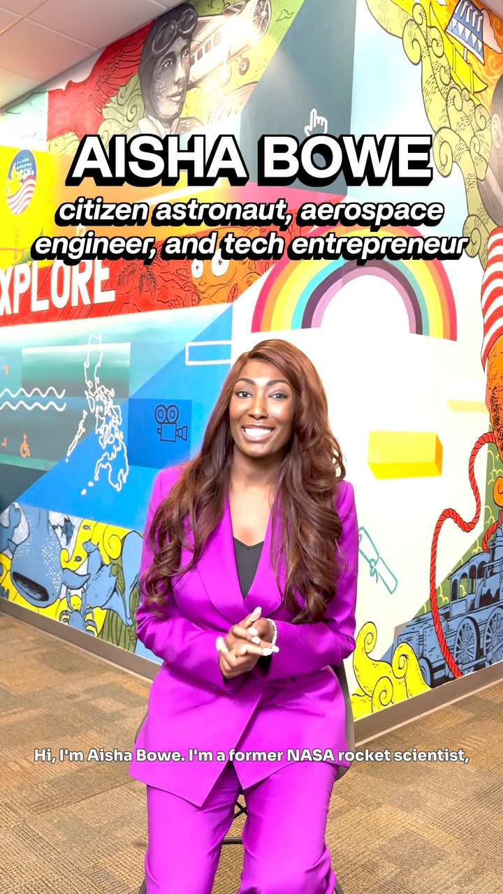 Instagram post by @aishabowe for U.S. Embassy. Caption reads: Aisha Bowe’s journey is a rocket-fueled reminder....