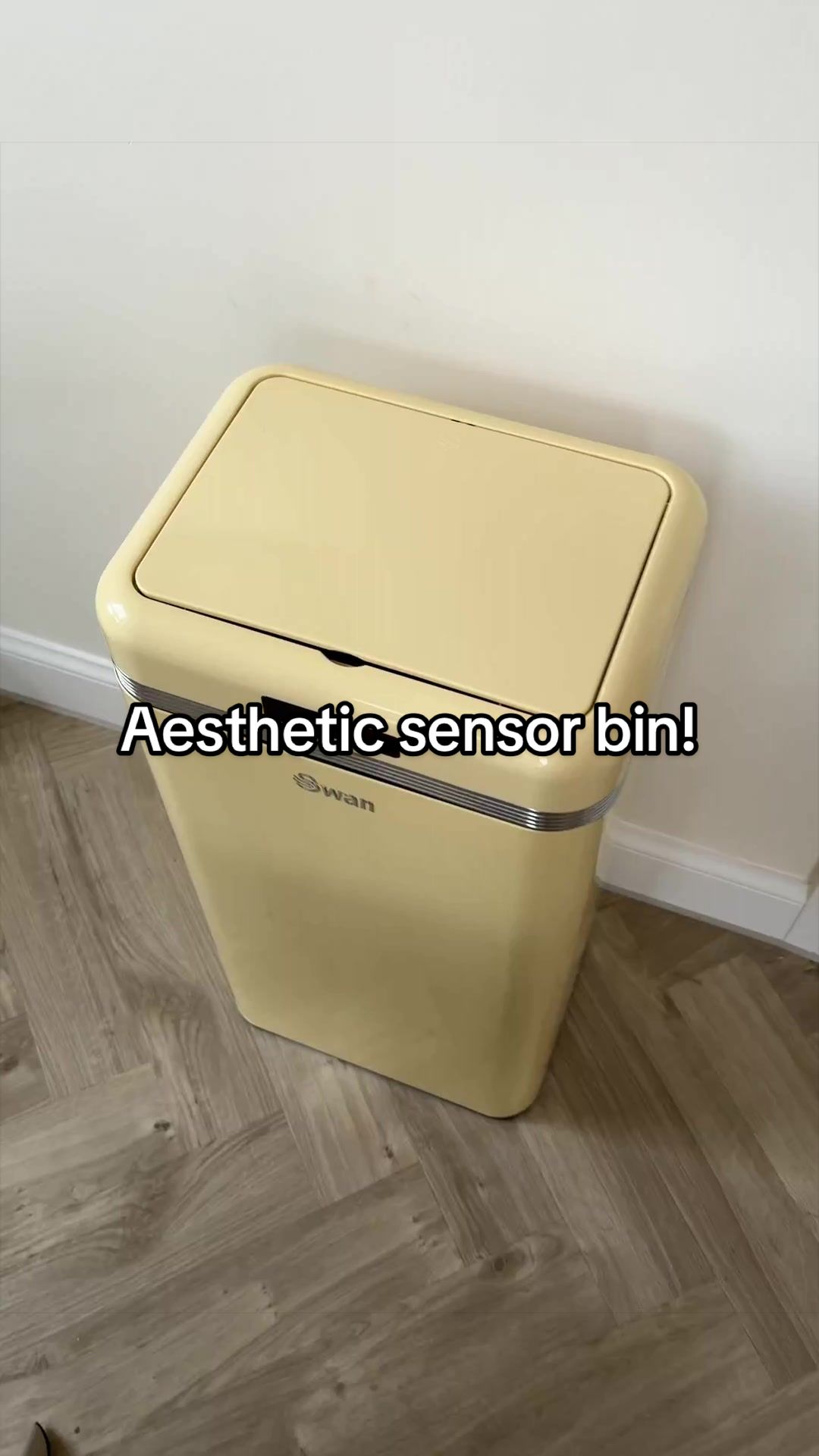 TikTok post by @teddyandhudson for SwanbrandSA. Caption reads: Finally… an aesthetic sensor bin that doesn’t ruin....