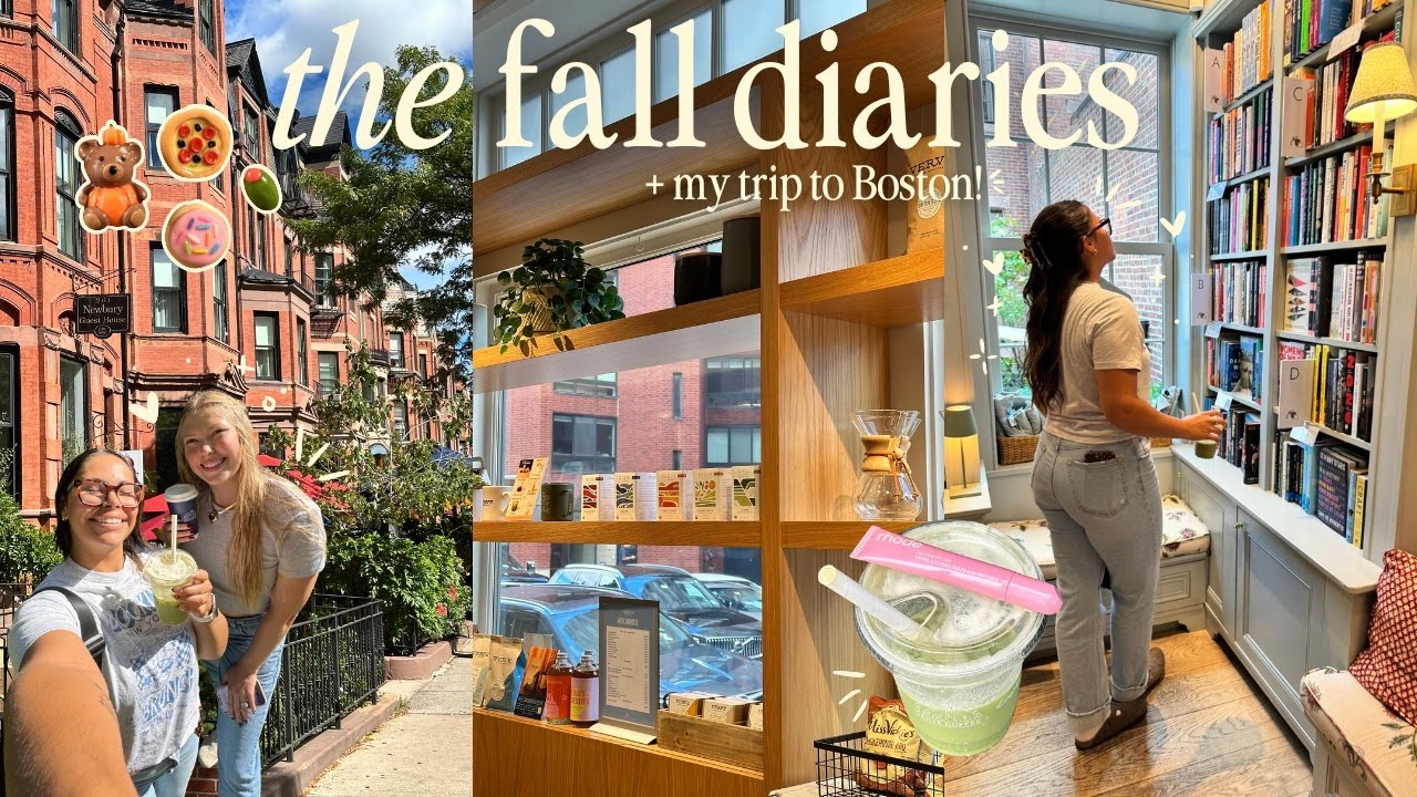 YouTube post by @blusheddesignsco for Sticker Mule. Caption reads: fall diaries 🍂🍵 a trip to Boston, rebranding my....