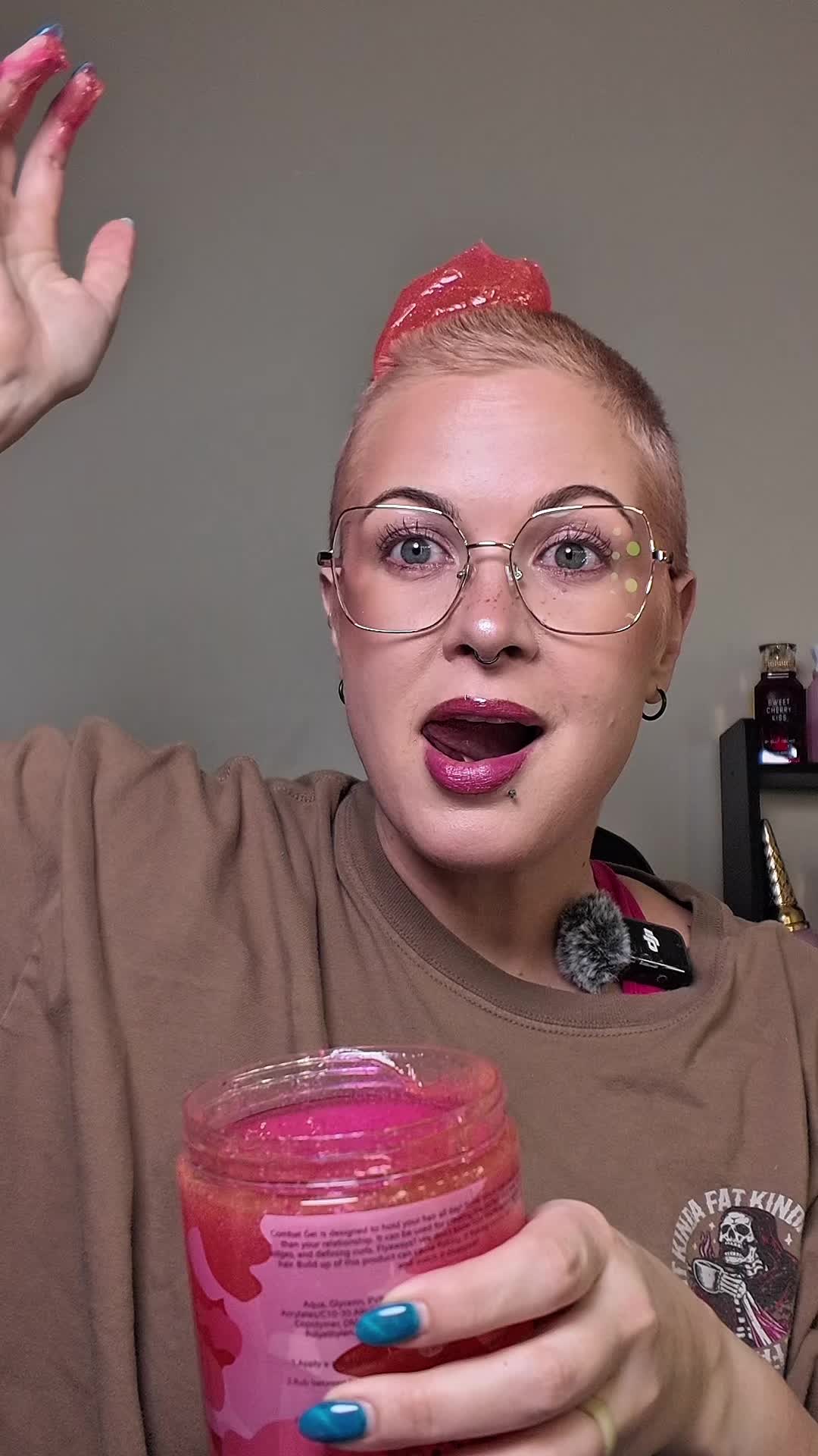TikTok post by @no.crumbs.wasted for Combat Gel. Caption reads: Finger waves? @Combat Gel glitter gel, strawberry....