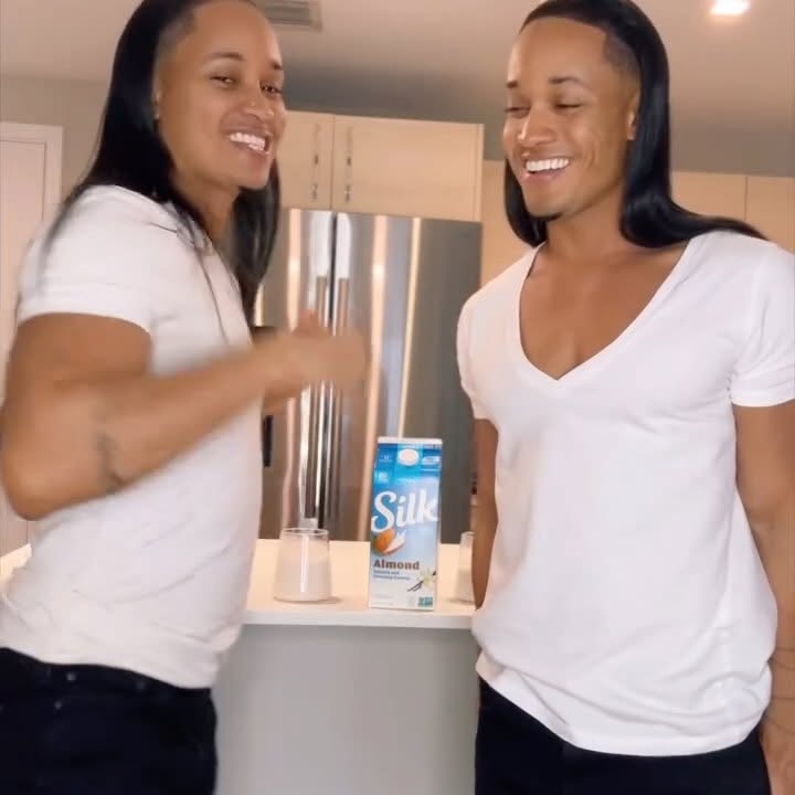 Instagram post by @harttwinz for Silk. Caption reads: #ad Double the moves, double the smooth! One sip....