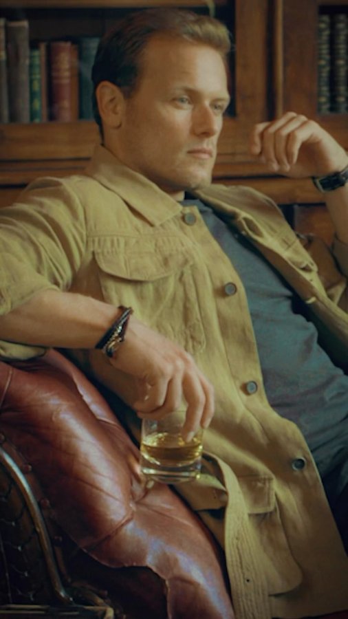 Instagram post by @samheughan for Sassenach Spirits. Caption reads: [...] of the good stuff. Spirit of Home....