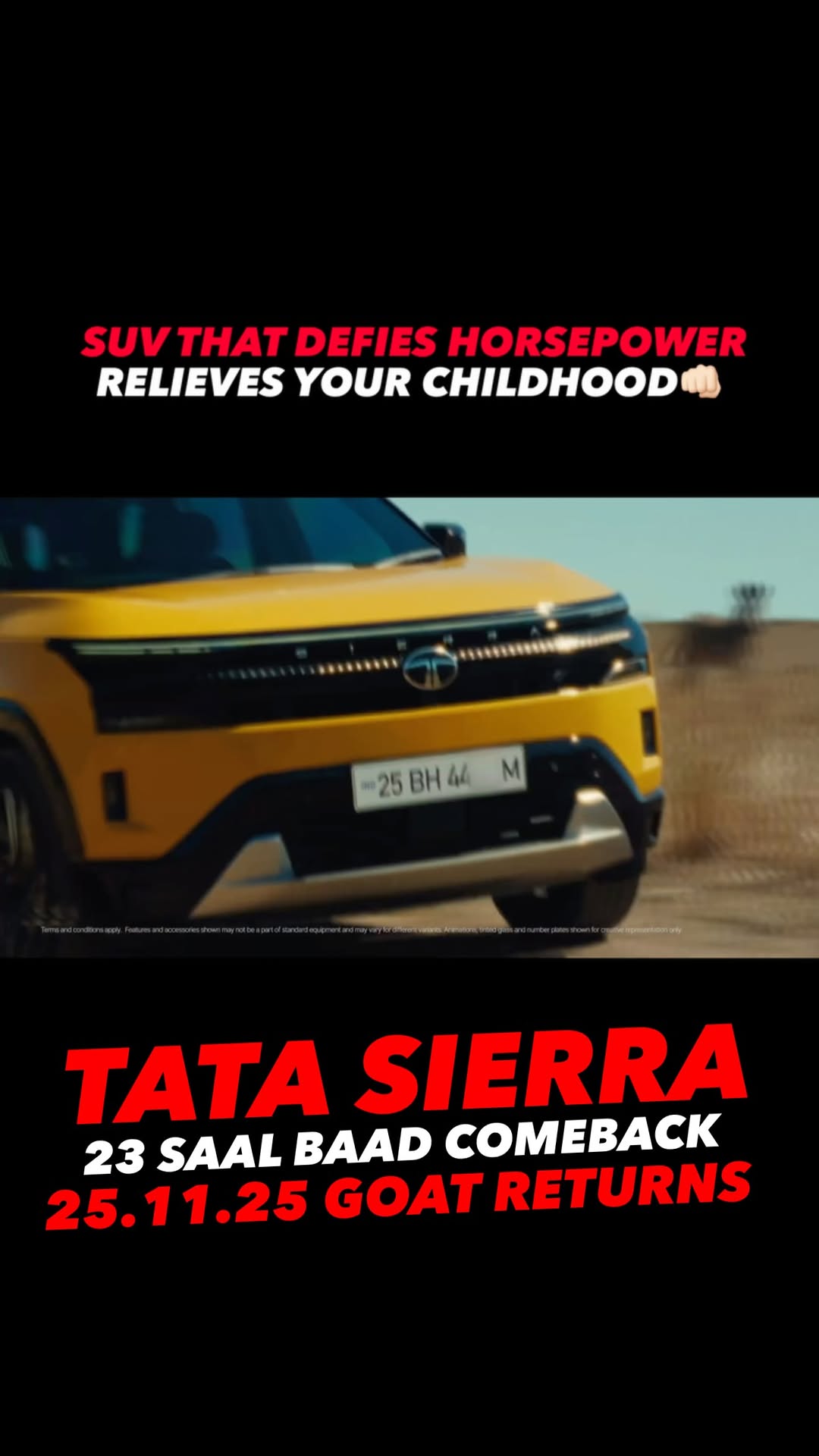 Instagram post by @autojournal_india for Tata Motors. Caption reads: “23 सालों का इंतज़ार ख़त्म🔥25 नवंबर को आएगी TATA....