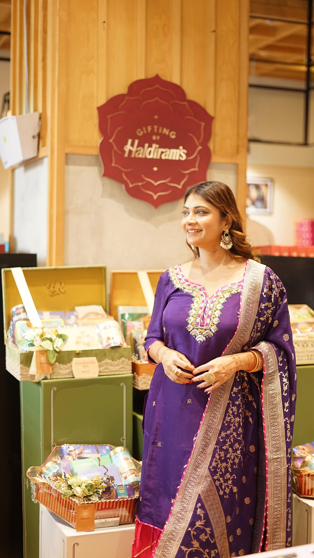 Instagram post by @nups_thebikermom for Haldiram's. Caption reads: [...] Haldiram’s. 💛🪔 @nups_thebikermom X....
